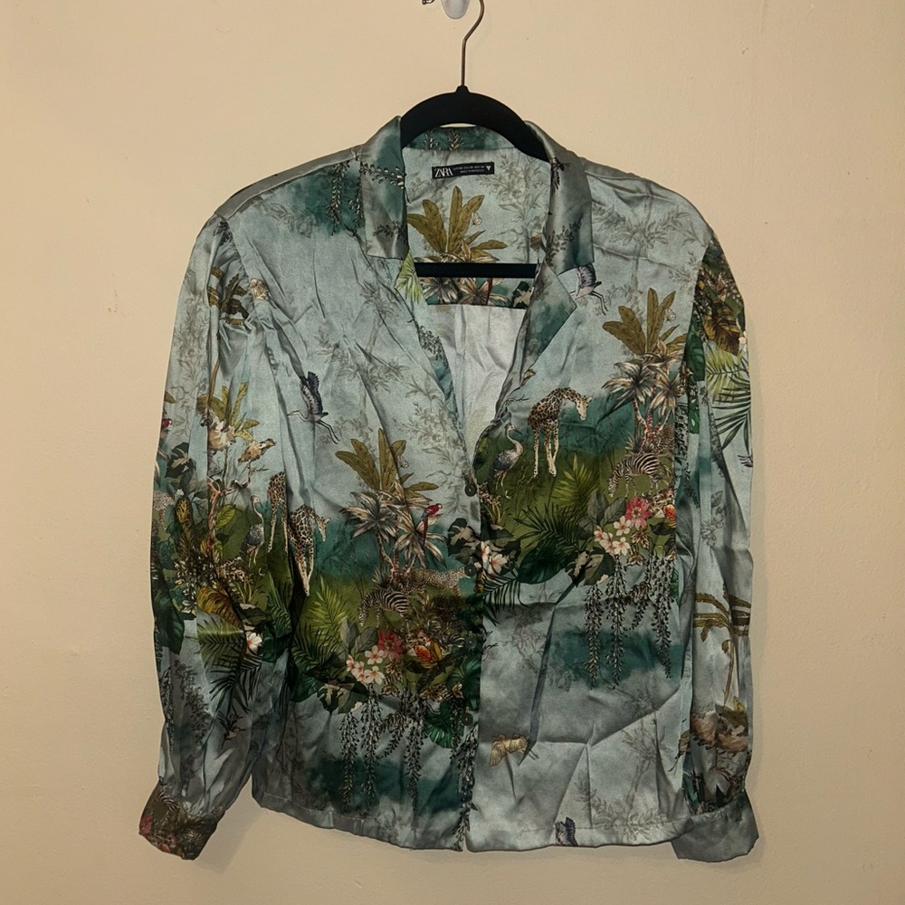 Zara Silky Button-Down Jungle Print